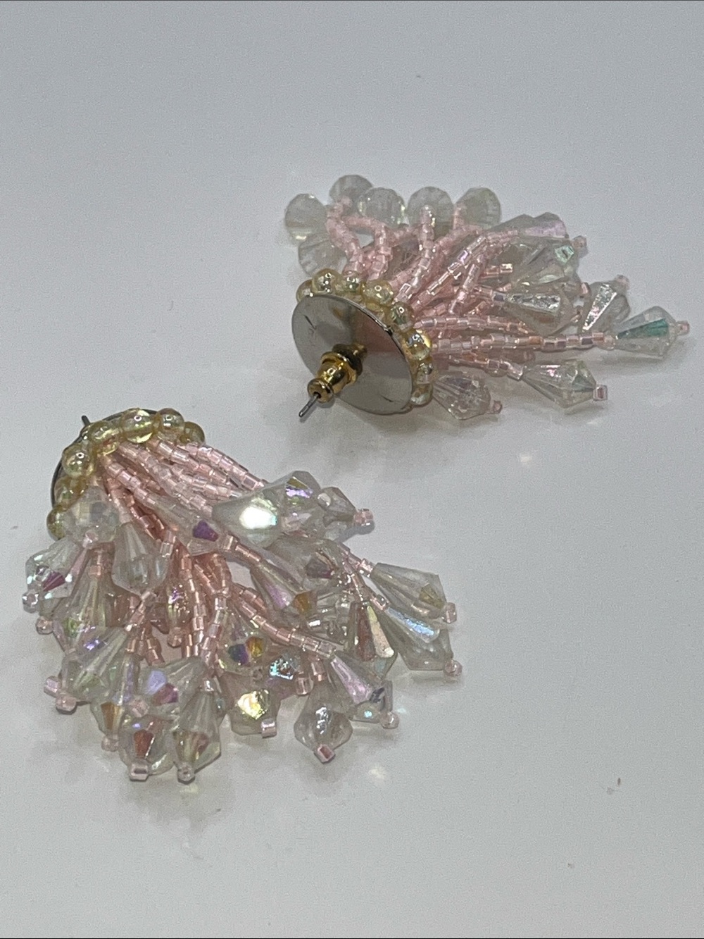 Pink Iridescent Beaded Tassel Earrings - Picture 7 of 9